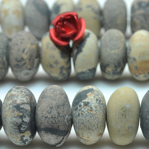 Natural yellow grass flower jasper matte rondelle beads chohua artistic jasper gemstone wholesale bracelet necklace diy