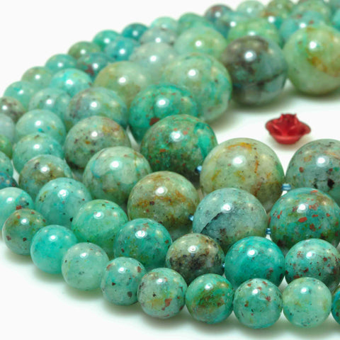 YesBeads Natural Chrysocolla gemstone smooth round loose beads wholesale jewelry making green stone 15"