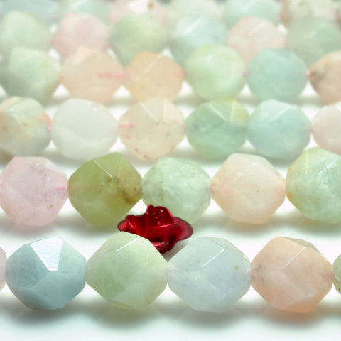 YesBeads natural Morganite diamond cut faceted beads multicolor morganite beryl mix gemstone jewelry making 15'' full strand