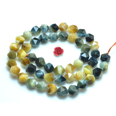 YesBeads Natural Golden Blue Tiger Eye Faceted Star cut nugget beads wholesale gemstone jewelry 15''