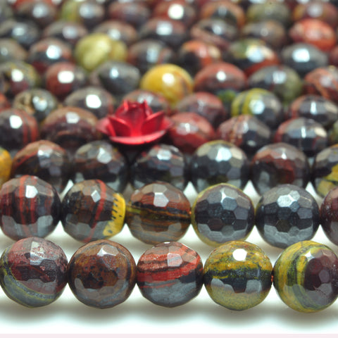 YesBedads Natural Red Tiger Iron faceted round beads gemstone wholesale 15"