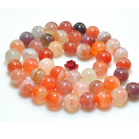YesBeads Natural African Red Banded Agate smooth round beads gemstone wholesale jewelry making 15"