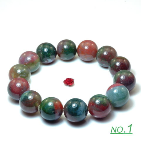 YesBeads Indian Agate Bracelet natural gemstone smooth round beads stretch bracelet for men or women jewelry