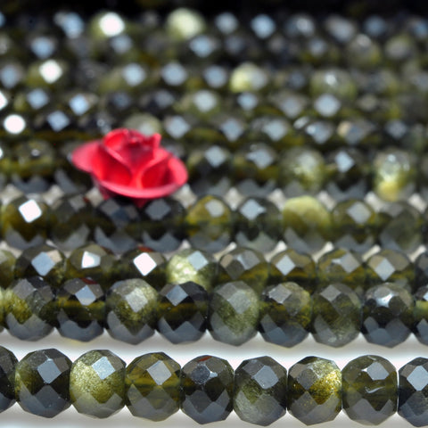 YesBeads Natural black golden obsidian faceted rondelle loose beads gemstone wholesale jewelry making 3x4mm 15"