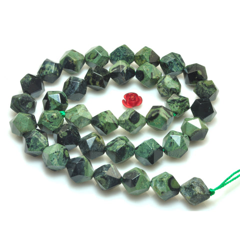 YesBeads natural dark green Kambaba jasper faceted star cut nugget beads wholesale gemstone 15''