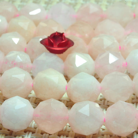 YesBeads Natural pink morganite gemstone diamond cut faceted loose round beads jewelry wholesale bracelet design 15''