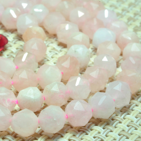 YesBeads Natural pink morganite gemstone diamond cut faceted loose round beads jewelry wholesale bracelet design 15''