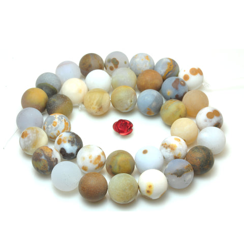 YesBeads Natural Polka Dot Agate matte loose round beads wholesale gemstone jewelry 15''