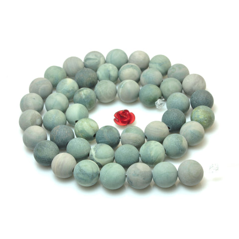 YesBeads Natural Green Rainforest Jasper matte loose round beads wholesale gemstone jewelry 15''
