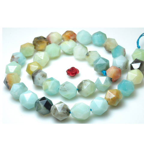 YesBeads natural Amazonite gemstone star cut faceted nugget beads wholesale 15"