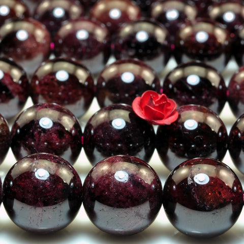 YesBeads Natural red garnet smooth round loose beads gemstone wholesale jewelry making 15"