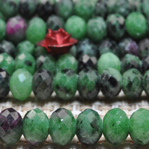 YesBeads Natural Green Zoisite gemstone faceted rondelle beads wholesale 15"