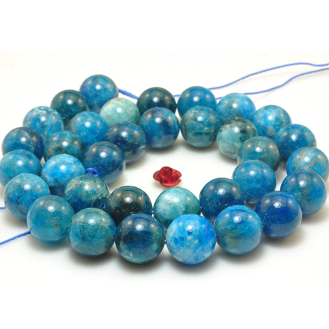 YesBeads Natural blue apatite gemstones smooth round loose beads wholesale jewelry making 6mm-12mm 15"