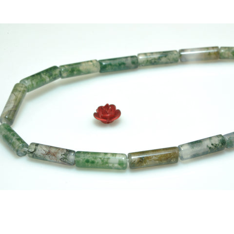YesBeads Natural Moss Agate A grade smooth tube cylinder beads gemstone wholesale jewelry making 15"