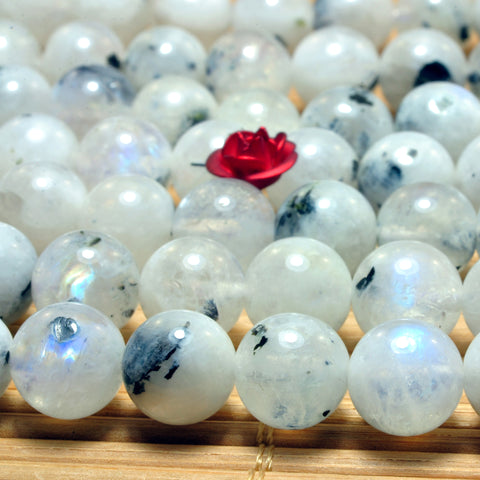 YesBeads Natural Rainbow moonstone smooth round loose beads wholesale gemstones jewelry making 6mm-8mm 15"