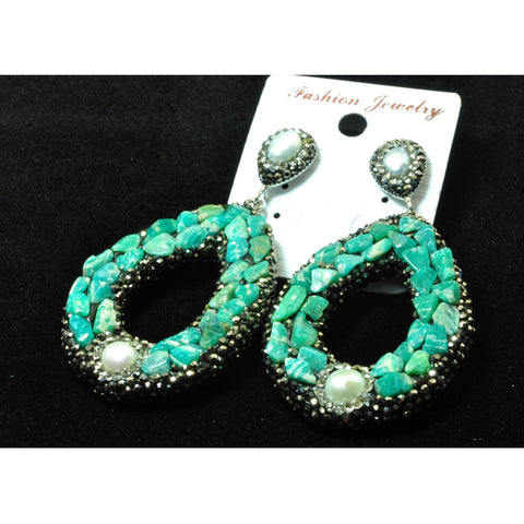 YesBeads Earrings Amazonite chips pearl bead rhinestone crystal pave stud dangle earrings drop shape whoelesale jewelry