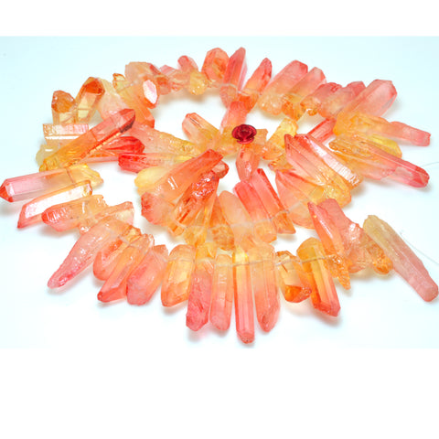 YesBeads Quartz crystal points rough crystal Top drilled stick spike beads orange red 15 inches