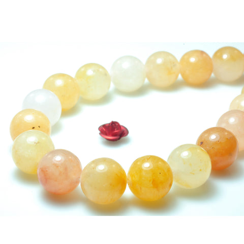 YesBeads natural yellow jade smooth round loose beads wholesale gemstone 15"