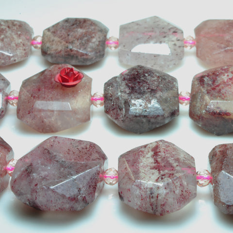 YesBeads Natural Strawberry Quartz faceted nugget rectangle beads gemstone wholesale 15"