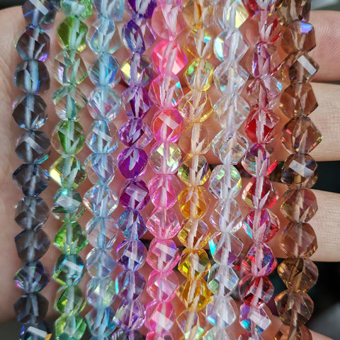 YesBeads Rainbow Glass faceted and twisted nugget beads wholesale jewelry making 9 colors
