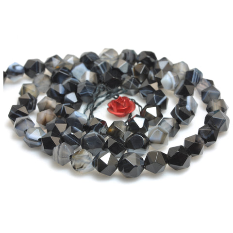 YesBeads Natural Black Banded Agate star cut faceted nugget beads wholesale gemstone jewelry making 15"