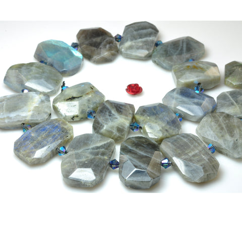 YesBeads Natural Labradorite gemstone faceted nugget rectangle beads 15"