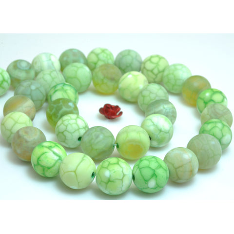 YesBeads Green Fire Agate matte round loose beads gemstone wholesale jewelry making 15"