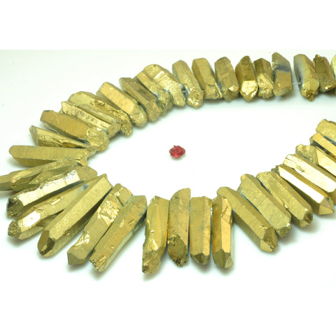 YesBeads Quartz crystal points titanium coated gold rough matte spike tower beads gemstone wholesale jewelry 15"