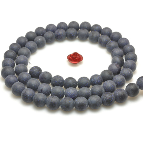 YesBeads Blue Sandstone goldstone matte round loose beads wholesale gemstone jewelry making 15"