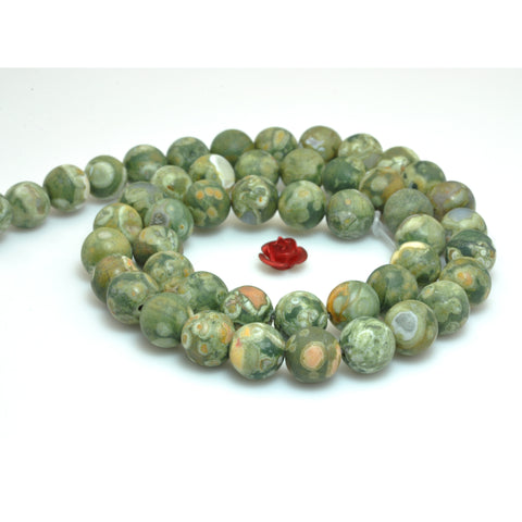 YesBeads Natural Green Rainforest Rhyolite matte round beads wholesale gemstone jewelry making 15"