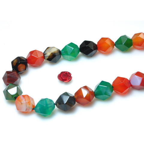 YesBeads Rainbow Agate mix multicolor gemstone star cut faceted nugget beads wholesale 15"