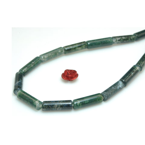 YesBeads Natural Green Moss Agate A grade smooth tube cylinder beads gemstone wholesale jewelry making 15"