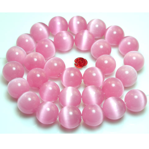 YesBeads Pink Cat Eye smooth round Synthetic beads chatoyant cat eyes wholesale jewelry making 15"