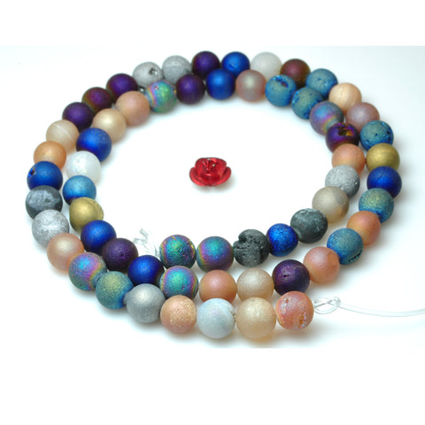 Rainbow Druzy Agate titanium coated mix gemstone matte round loose beads wholesale jewelry making 15"