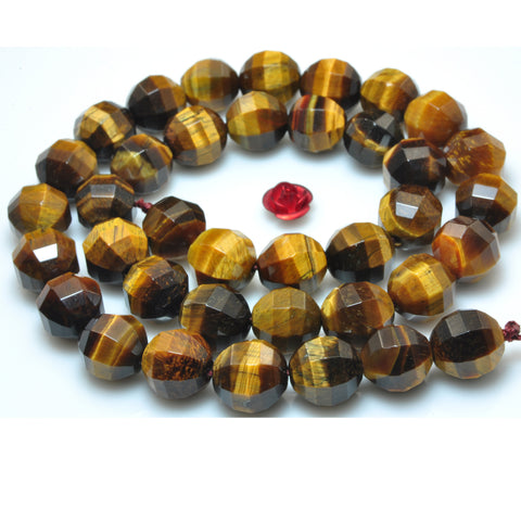 YesBeads Natural Yellow Tiger Eye faceted round beads gemstone wholesale jewelry making 15"