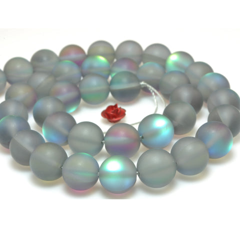 YesBeads Mystic aura quartz cystal gray rainbow matte round loose beads wholesale jewelry making 15"