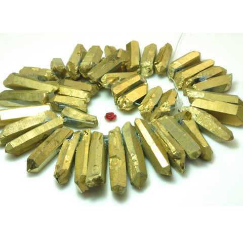 YesBeads Quartz crystal points titanium coated gold rough matte spike tower beads gemstone wholesale jewelry 15"