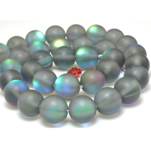 YesBeads Mystic aura quartz cystal gray rainbow matte round loose beads wholesale jewelry making 15"
