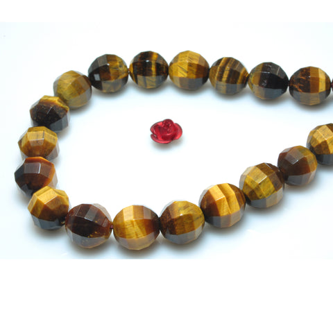 YesBeads Natural Yellow Tiger Eye faceted round beads gemstone wholesale jewelry making 15"