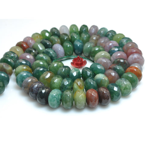 YesBeads Natural Indian Agate faceted rondelle loose beads green gemstone wholesale jewelry 15"
