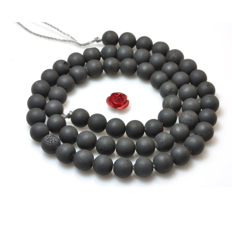 YesBeads Black Druzy Agate titanium coated agate matte round loose beads wholesale jewelry making 15"