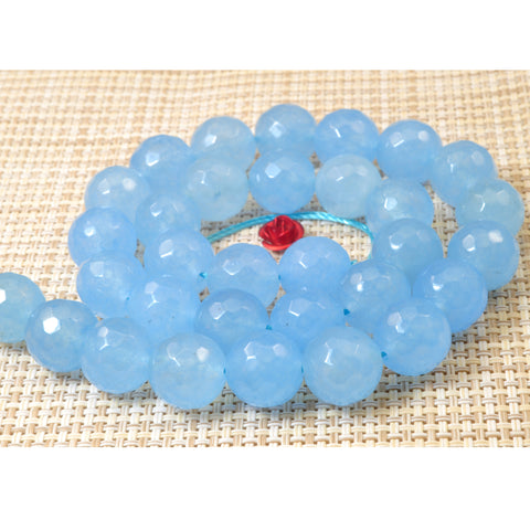 YesBeads Blue Jade faceted round beads wholesale gemstone jewelry 15"