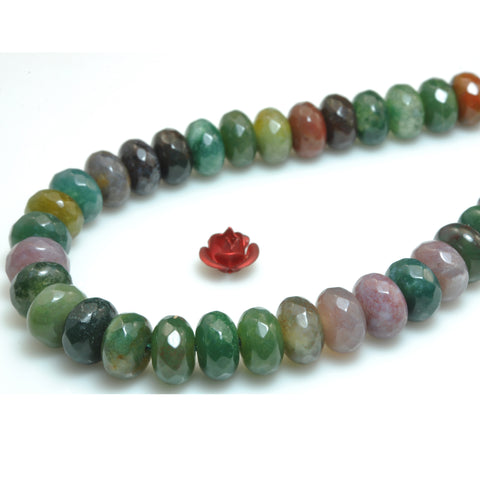 YesBeads Natural Indian Agate faceted rondelle loose beads green gemstone wholesale jewelry 15"