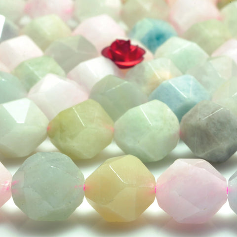 YesBeads natural Morganite diamond cut faceted beads multicolor morganite beryl mix gemstone jewelry making 15'' full strand