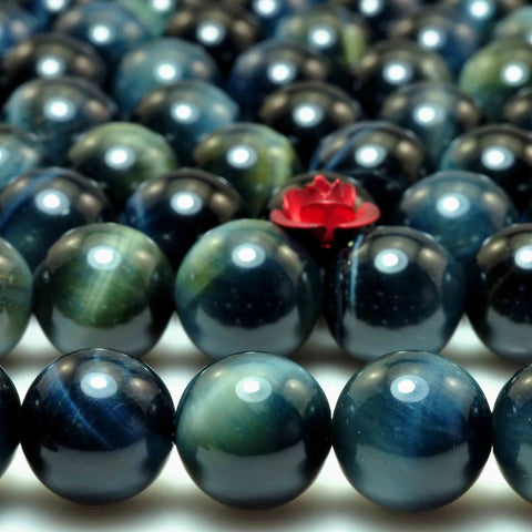 YesBeads Natural blue tiger eye gemstone smooth round loose beads wholesale jewelry making 10mm 15"