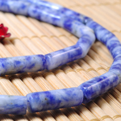 YesBeads Natural Blue Stones smooth tube beads gemstone wholesale jewelry making supplies15"