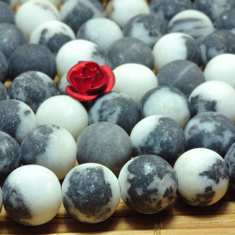 YesBeads Natural Zebra Jasper black white gemstone matte round beads 8mm 10mm 15"