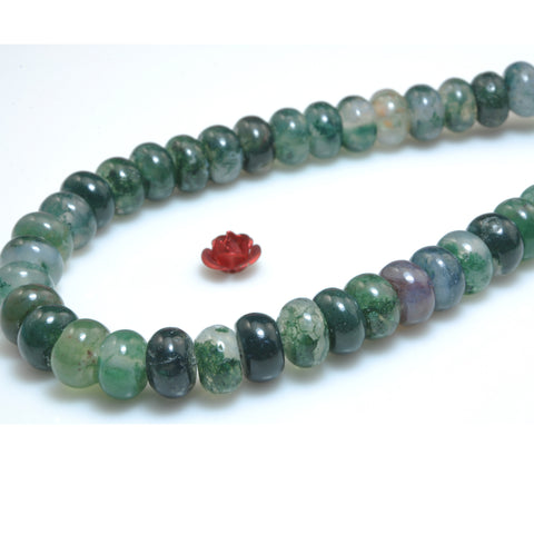 YesBeads Natural Green Moss Agate smooth rondelle beads wholesale gemstone jewelry making 15"