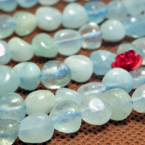YesBeads Natural Blue Aquamarine gemstone smooth pebble chip beads wholesale 15"