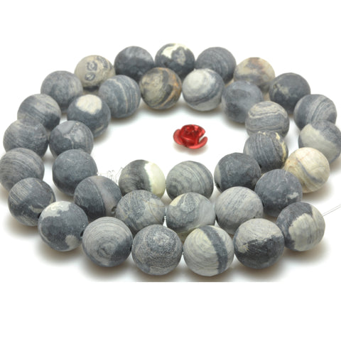 YesBeads Natural Black Silver Leaf Jasper matte faceted round beads gemstone jewelry making 15"